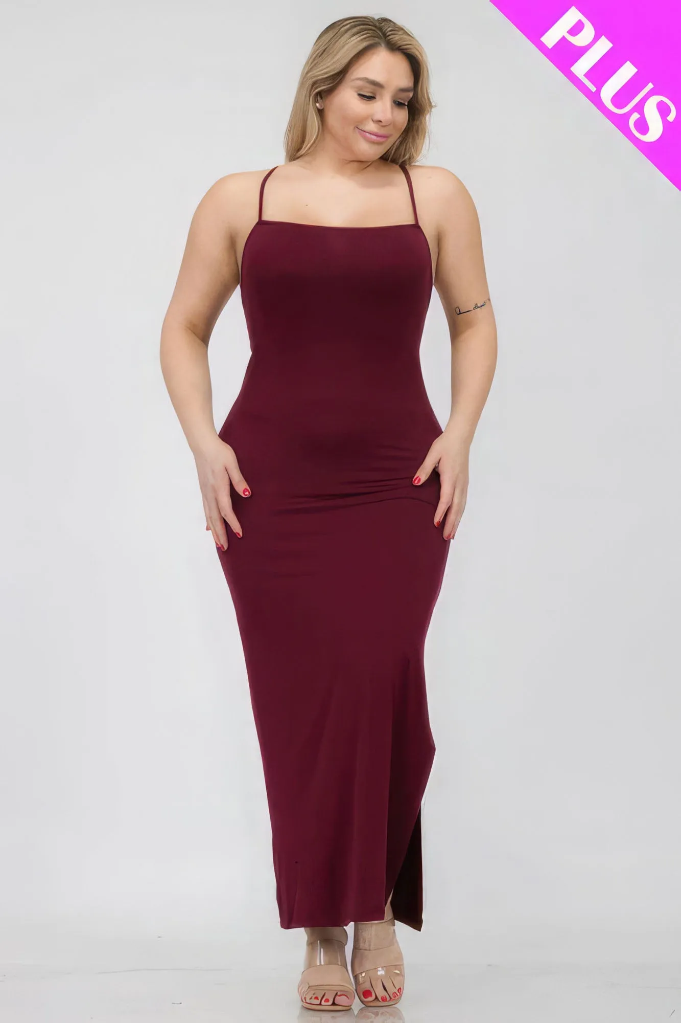 Crisscross Back Split Thigh Voluptuous ( ) Women's Plus Size Maxi Dress