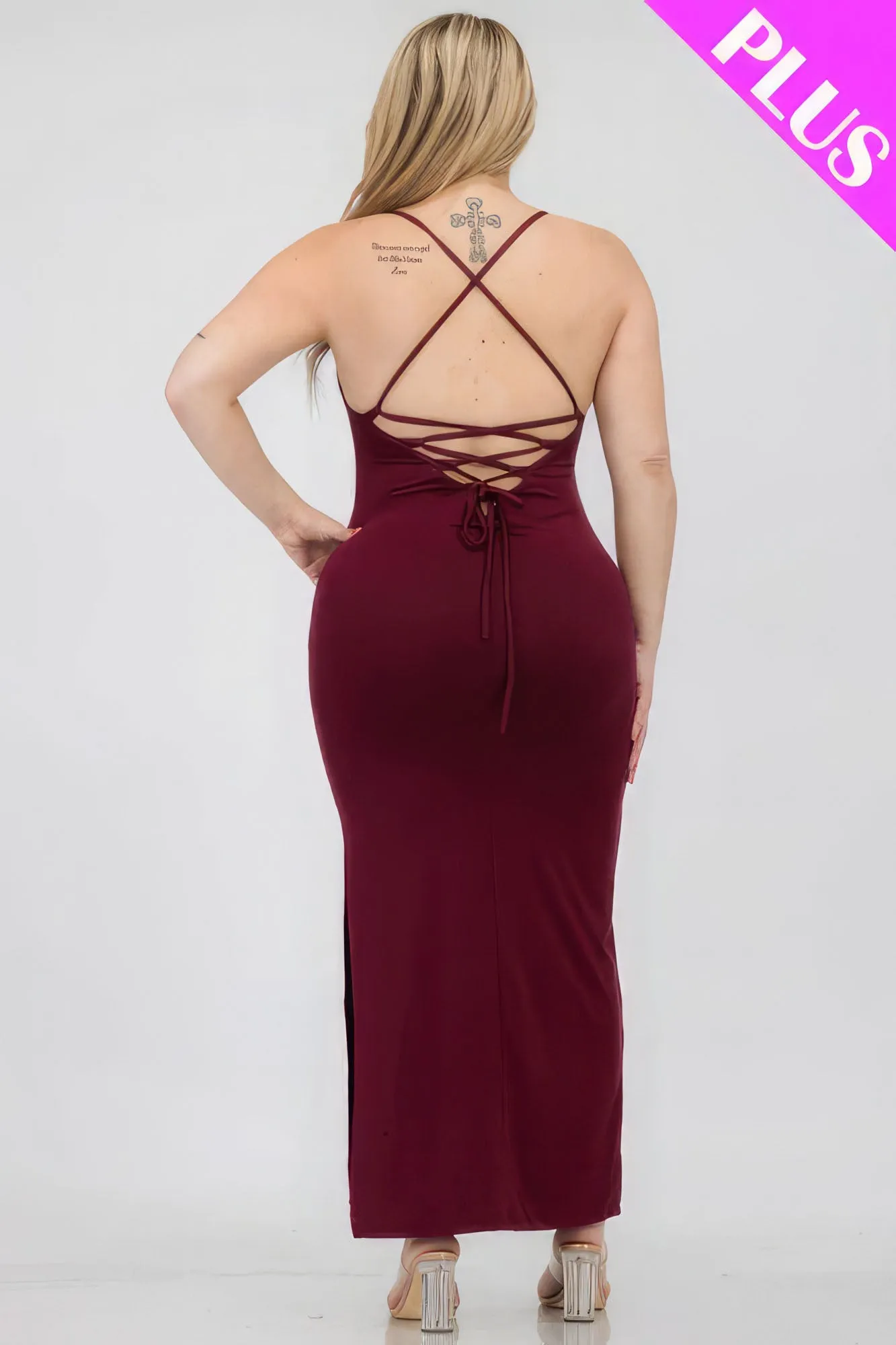 Crisscross Back Split Thigh Voluptuous ( ) Women's Plus Size Maxi Dress