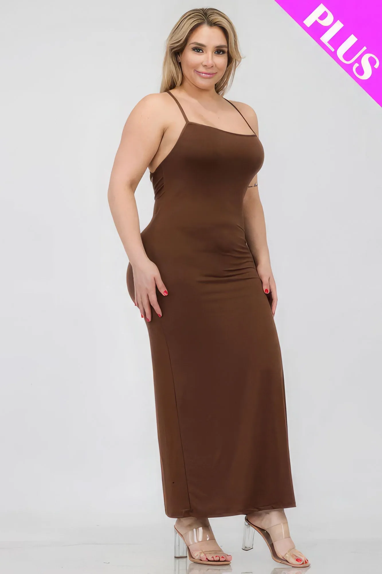 Crisscross Back Split Thigh Voluptuous ( ) Women's Plus Size Maxi Dress