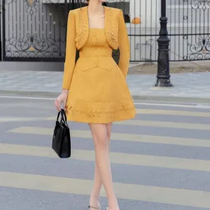 Darolyn Long-Sleeve Square Neck Dress with Long Sleeve Blazer