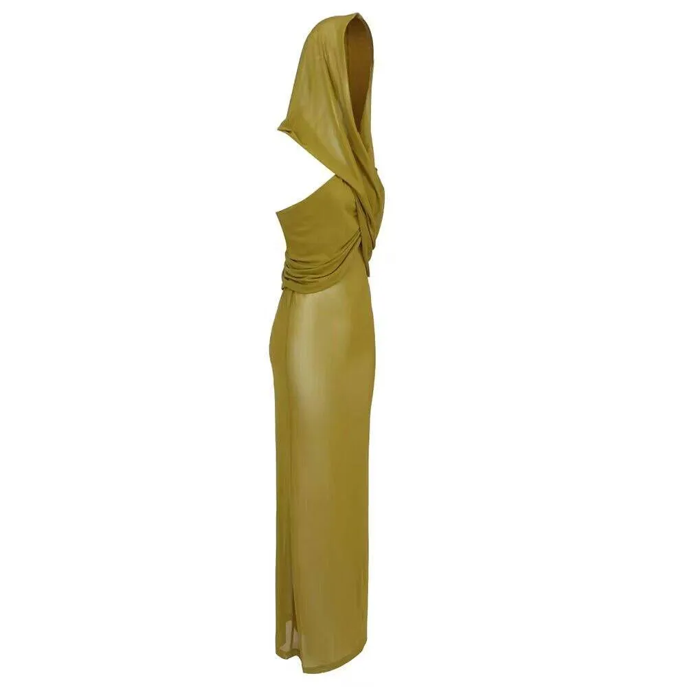 Dayna Strapless Cross Two Way Hooded Tulle Maxi Dress