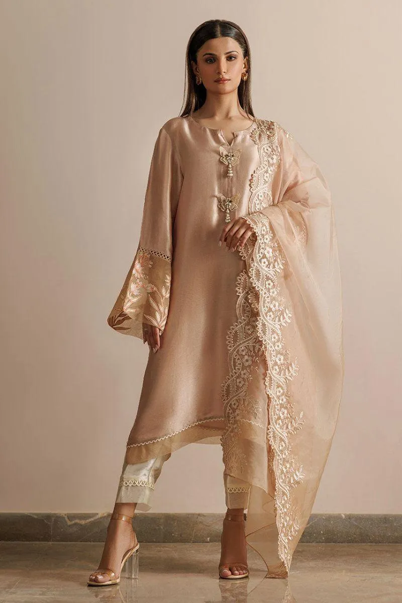 Deepak Perwani - Kut294 - Silk - Beige & Off-White - 3 Piece