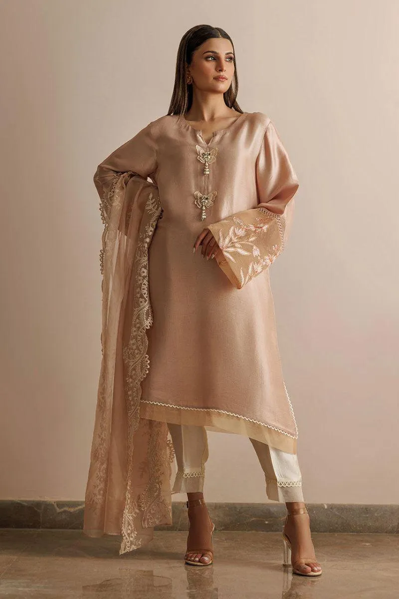 Deepak Perwani - Kut294 - Silk - Beige & Off-White - 3 Piece