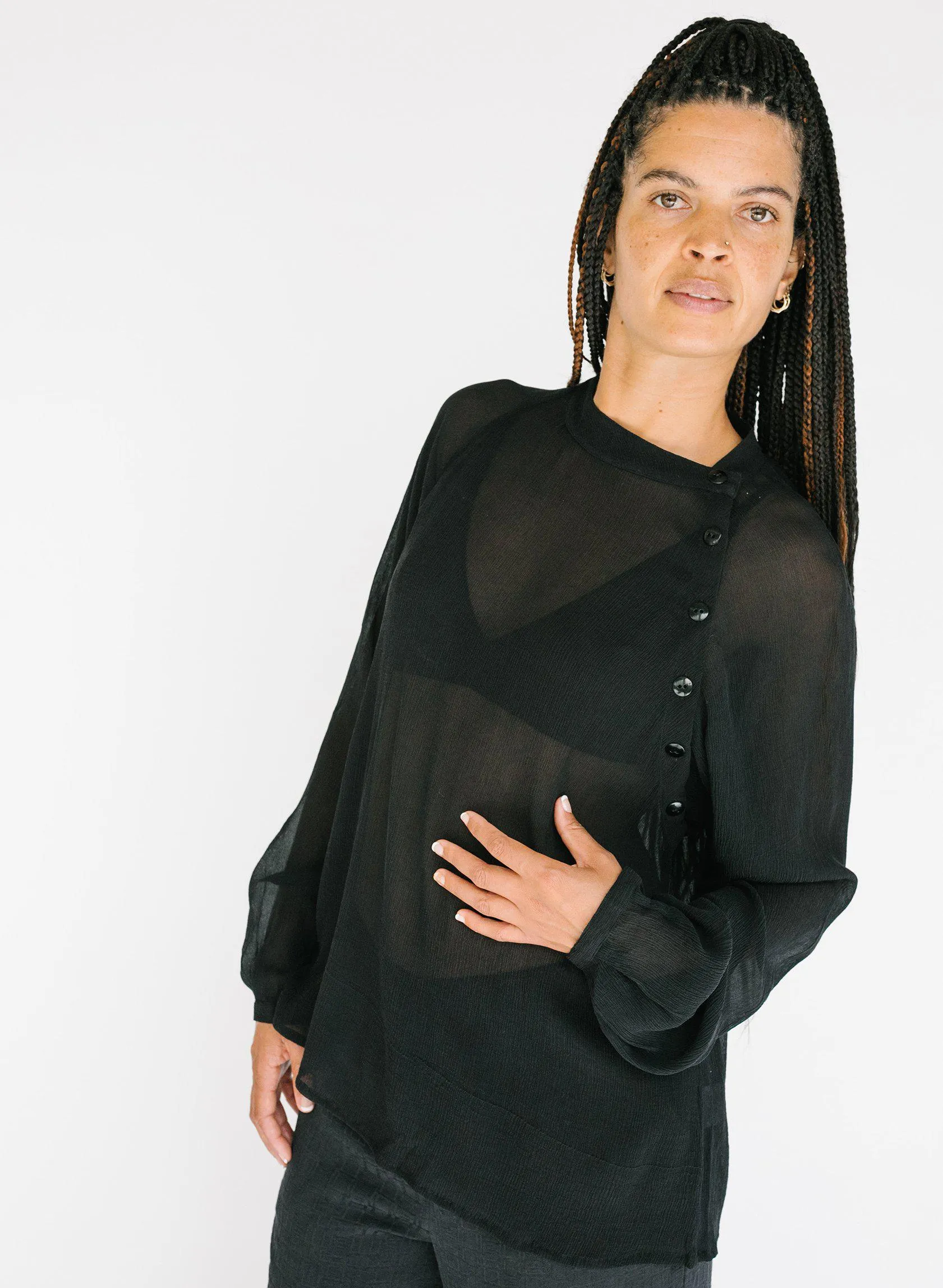 Deva Shirt, black silk chiffon