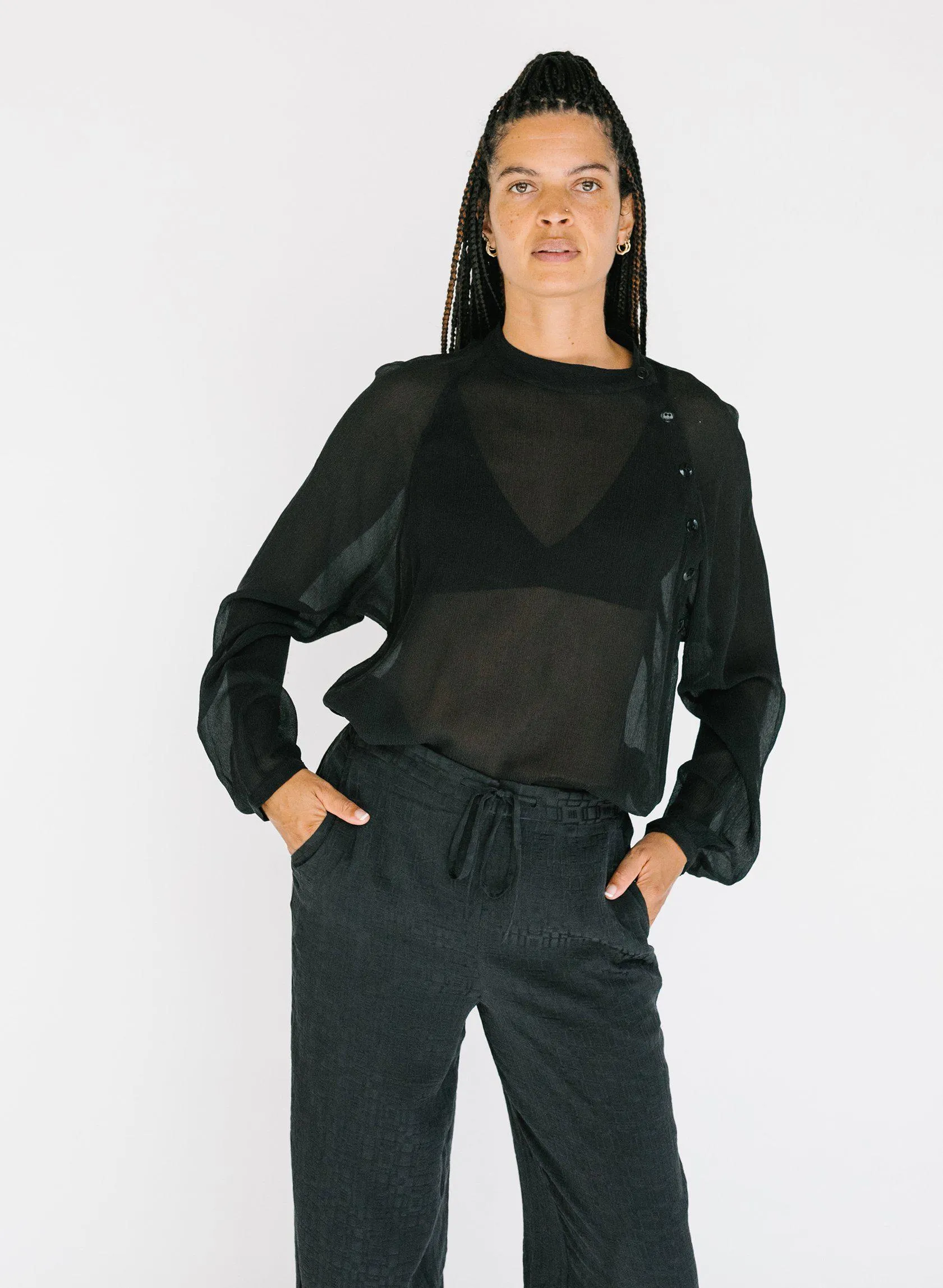 Deva Shirt, black silk chiffon