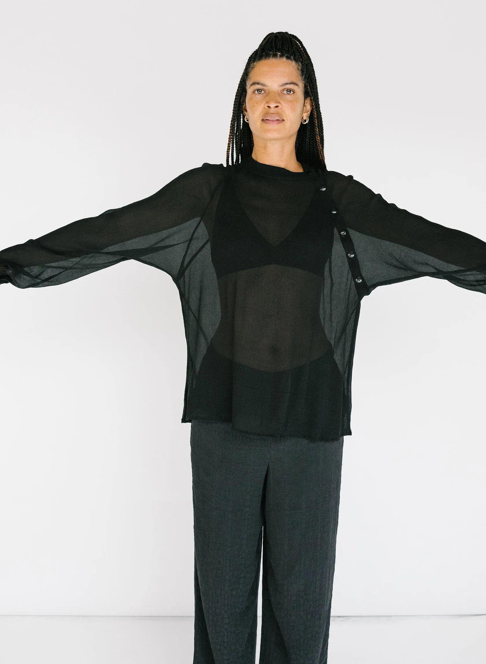 Deva Shirt, black silk chiffon