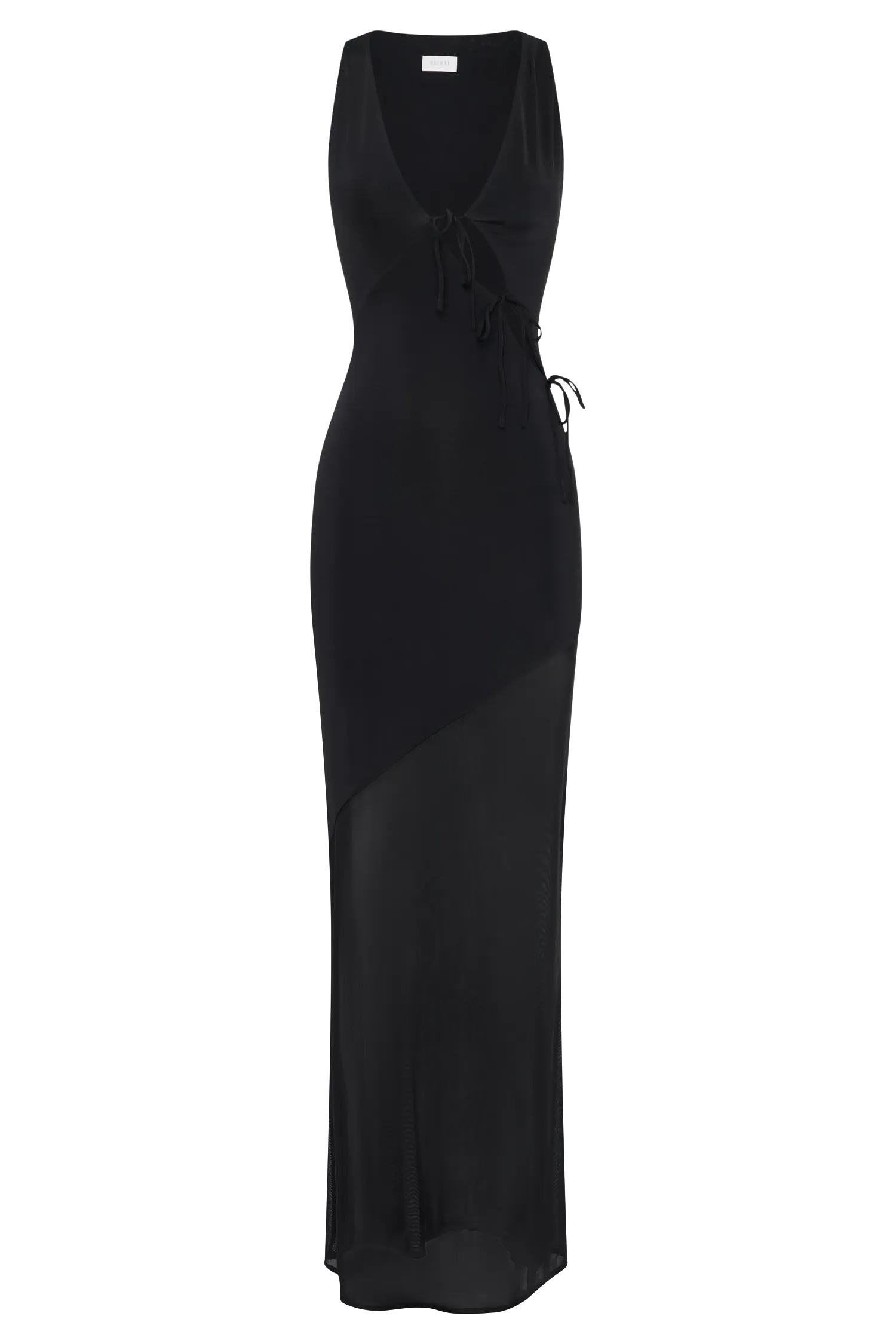 Dove Slinky And Mesh Maxi Dress - Black