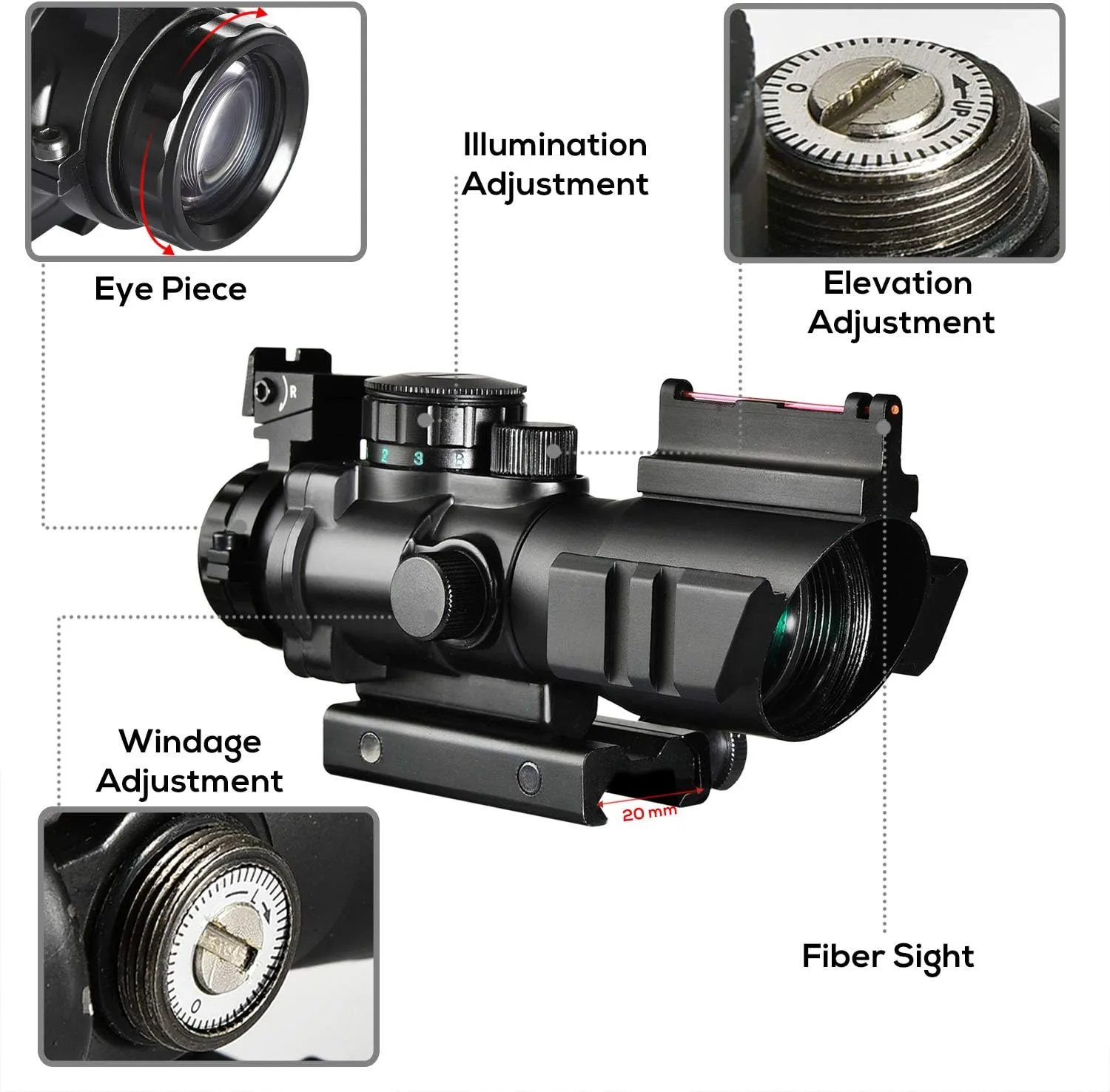 EZshoot 4x32 Triple Illuminated Scope with Fiber Optic Sight