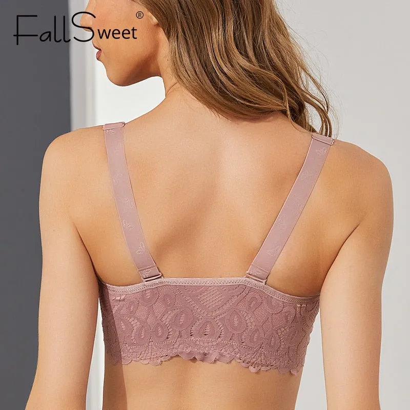 FallSweet Sexy Front Closure Bra Plus Size Lace Women Underwear Thin Wireless Lingerie Female Push Up Bras бюстгальтер женский