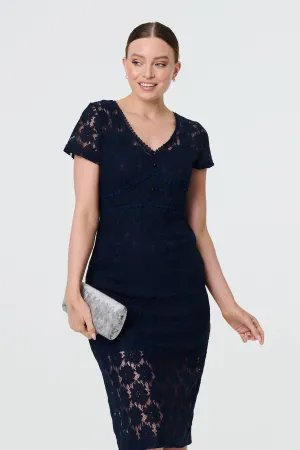 Floral Lace Layer Slim Knee Length Dress