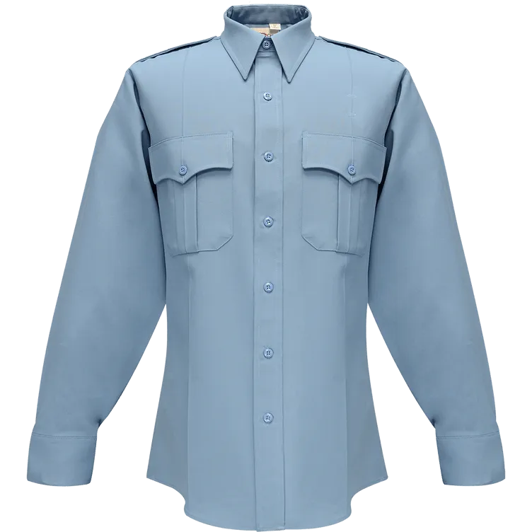 Flying Cross Deluxe Tropical Long Sleeve Shirt w/ Pleated Pockets - Medium Blue