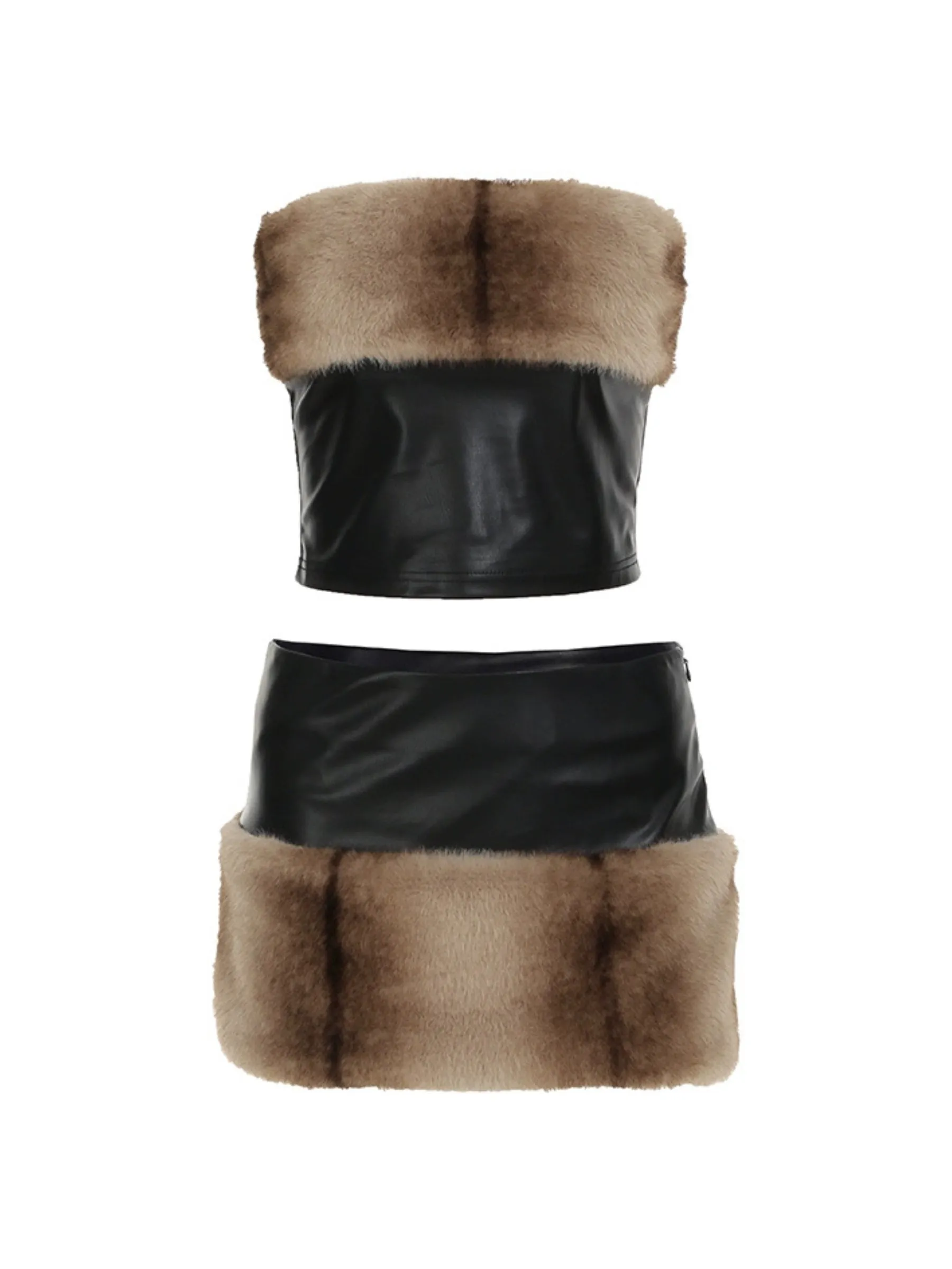 Flytonn-Christmas Outfits New Year's Eve Dress Night Out Club Dresses cute winter outfits Allisson Furry Leather Tube Set