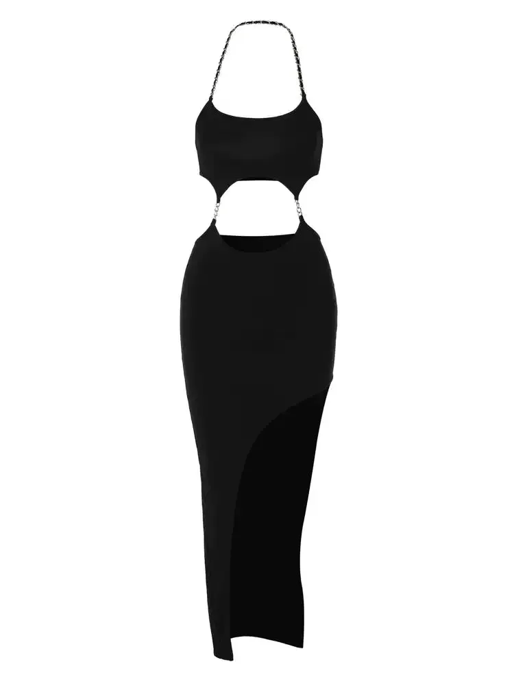 Flytonn-Christmas Outfits New Year's Eve Dress Night Out Club Dresses cute winter outfits Parker Cut-Out Chain Detail Maxi Dress