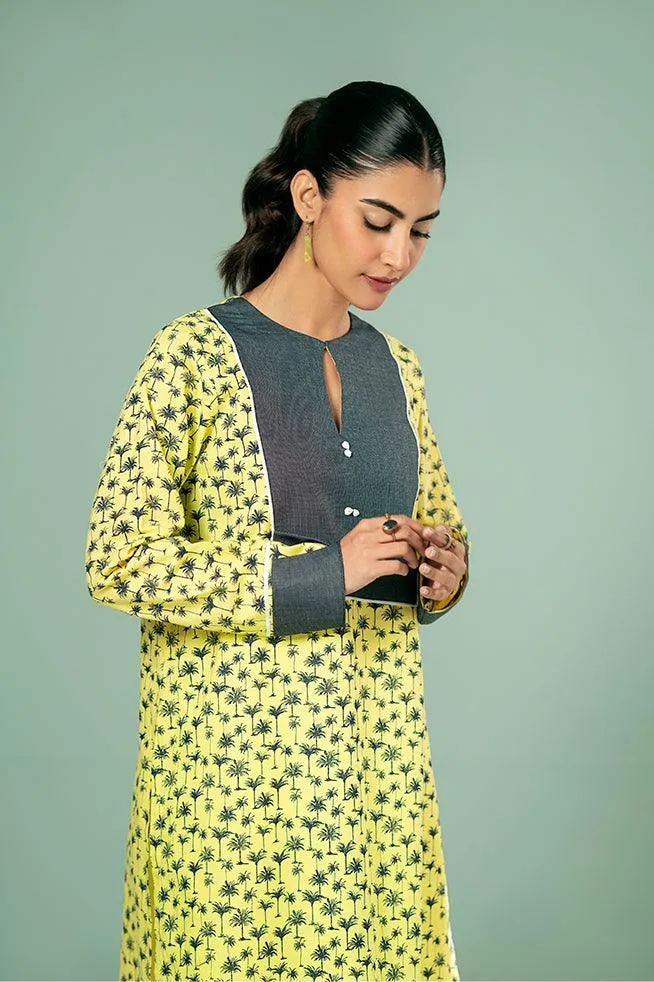 FOZIA KHALID  - Lime Crew Neck Tunic - Cotton - 1 Piece