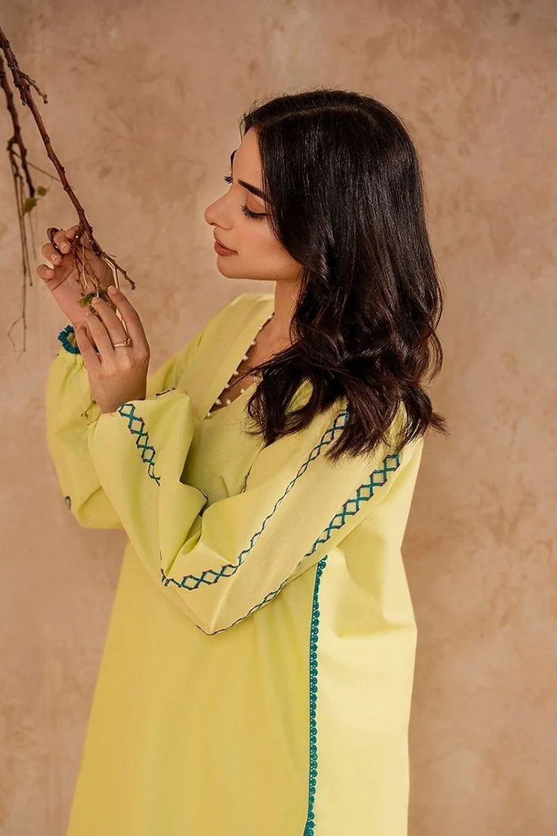 Fozia Khalid - Lime Green Tunic with Trouser - Cotton - 2 Piece