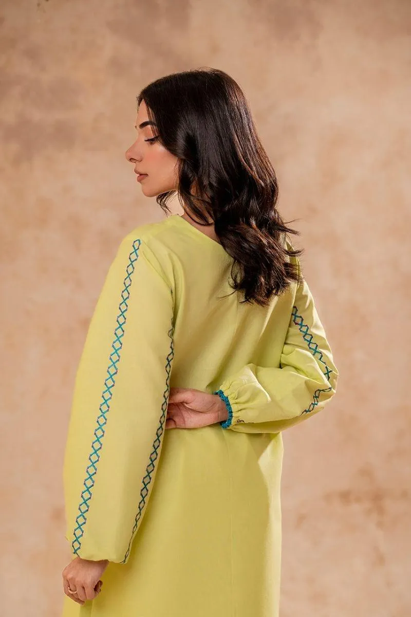 Fozia Khalid - Lime Green Tunic with Trouser - Cotton - 2 Piece