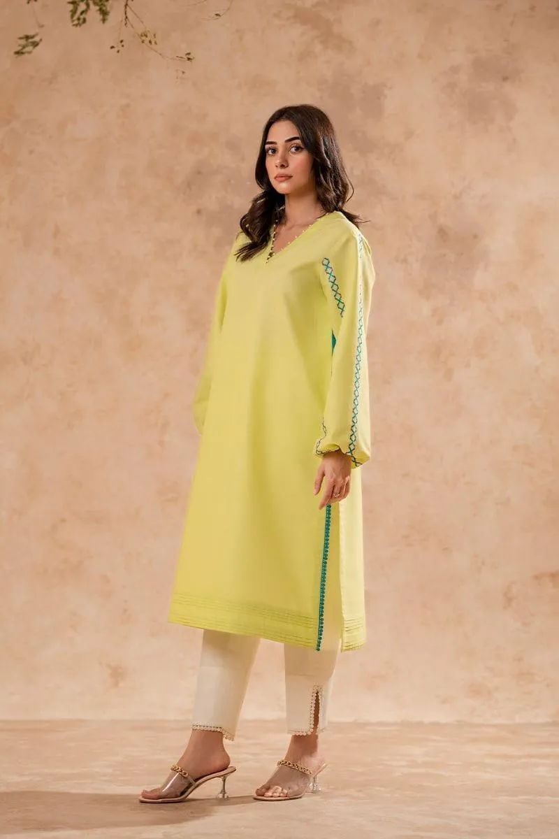 Fozia Khalid - Lime Green Tunic with Trouser - Cotton - 2 Piece