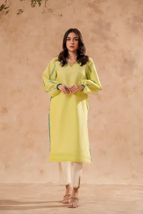 Fozia Khalid - Lime Green Tunic with Trouser - Cotton - 2 Piece