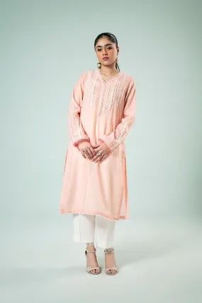 FOZIA KHALID  - Peachy Lace Tunic - Peachy Pink - Paper Silk - 1 Piece