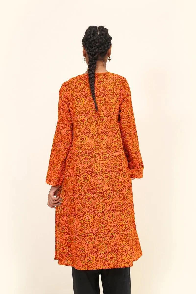 Generation - Orange Sanganer Tunic - Slub Khaddar - 1 Piece