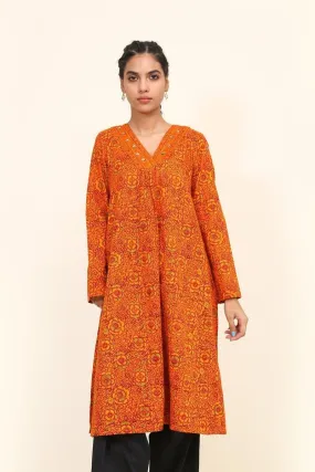 Generation - Orange Sanganer Tunic - Slub Khaddar - 1 Piece