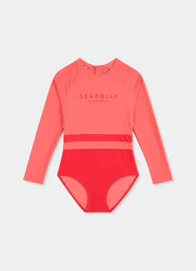 Girls Long Sleeve Spliced Paddlesuit - Chilli Red