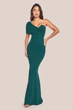 Goddiva One Shoulder Fan Maxi Dress - Emerald Green