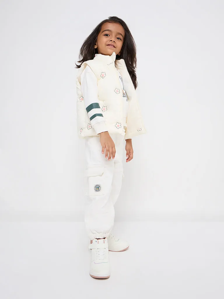 HOP Kids Off-White Floral Print Puffer Jacket