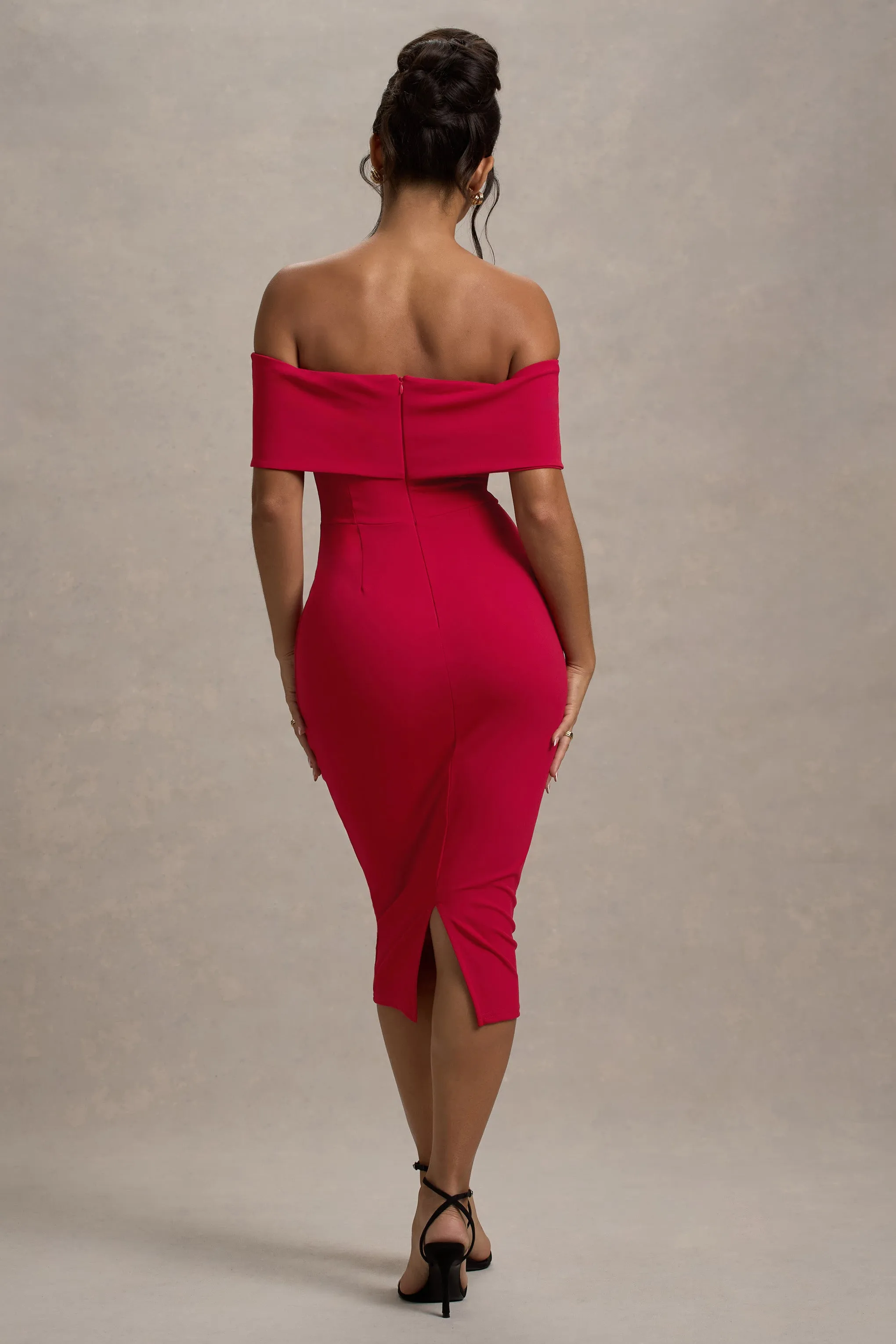 Hope | Red Bow Bardot Midi Dress