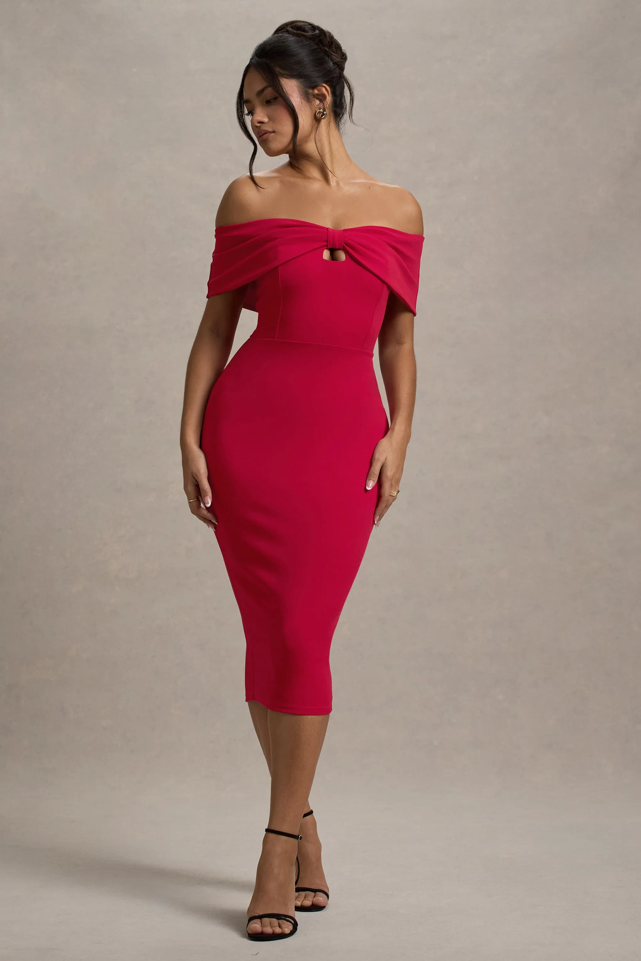 Hope | Red Bow Bardot Midi Dress