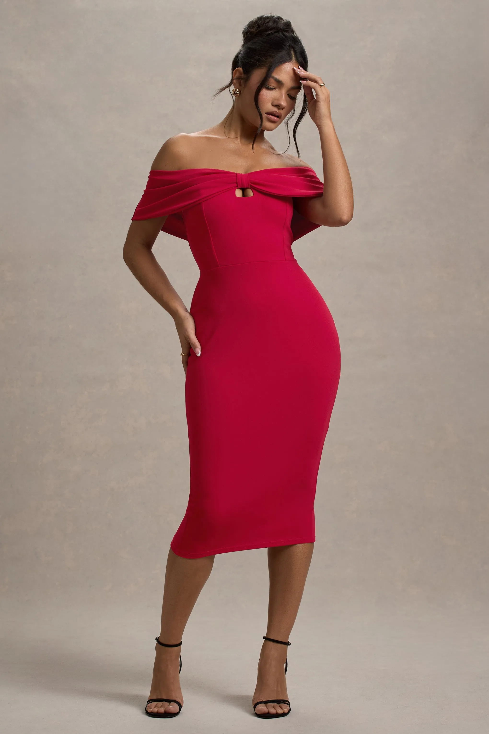 Hope | Red Bow Bardot Midi Dress