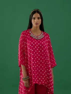 Hot Pink Ghungroo Embellished Bandhani Modal Satin Tunic