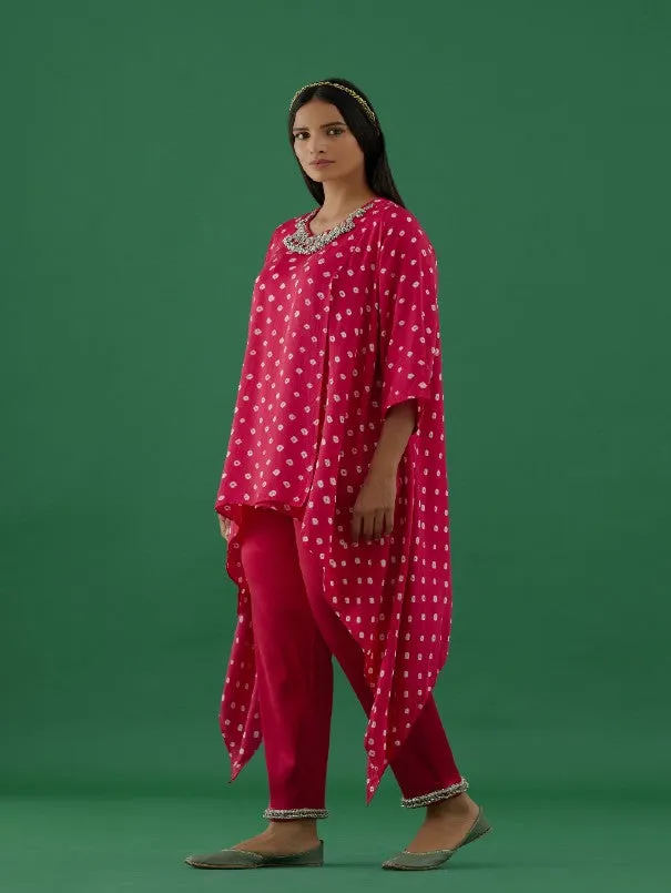 Hot Pink Ghungroo Embellished Bandhani Modal Satin Tunic