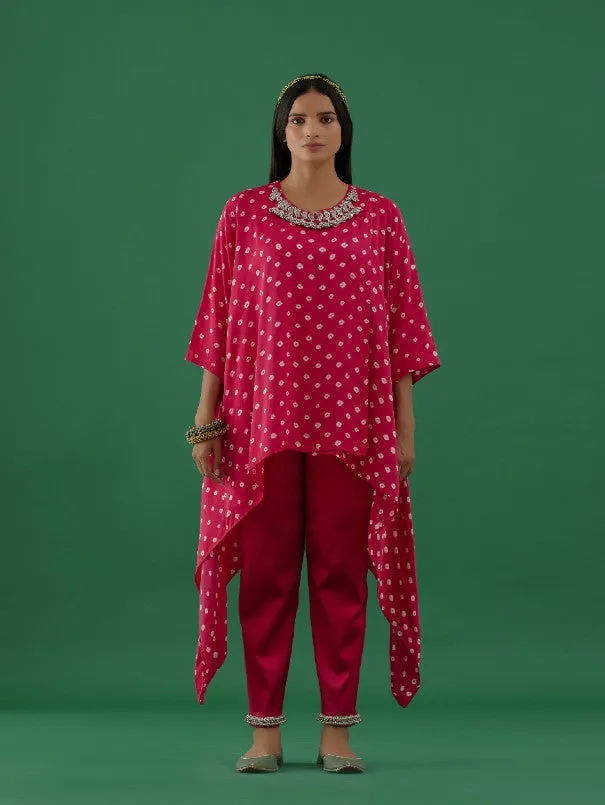 Hot Pink Ghungroo Embellished Bandhani Modal Satin Tunic