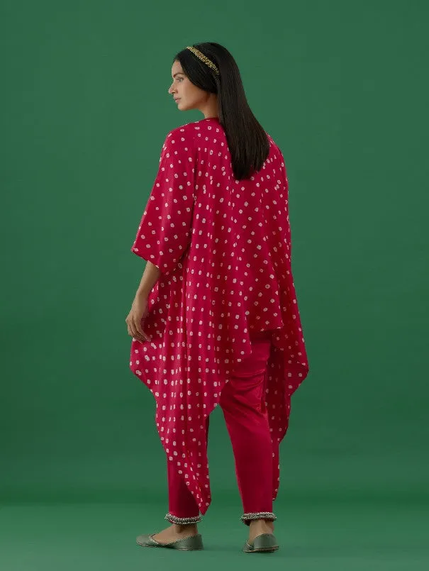 Hot Pink Ghungroo Embellished Bandhani Modal Satin Tunic