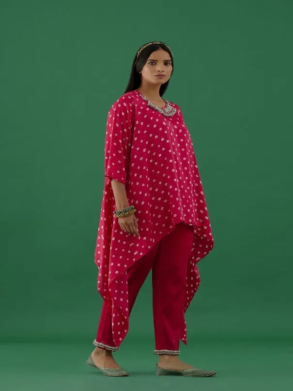 Hot Pink Ghungroo Embellished Bandhani Modal Satin Tunic