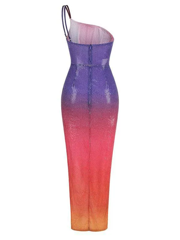 Jackie One Shoulder Sequin Gradient Maxi Dress