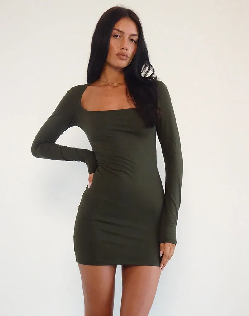 Janjisu Bodycon Mini Dress in Olive