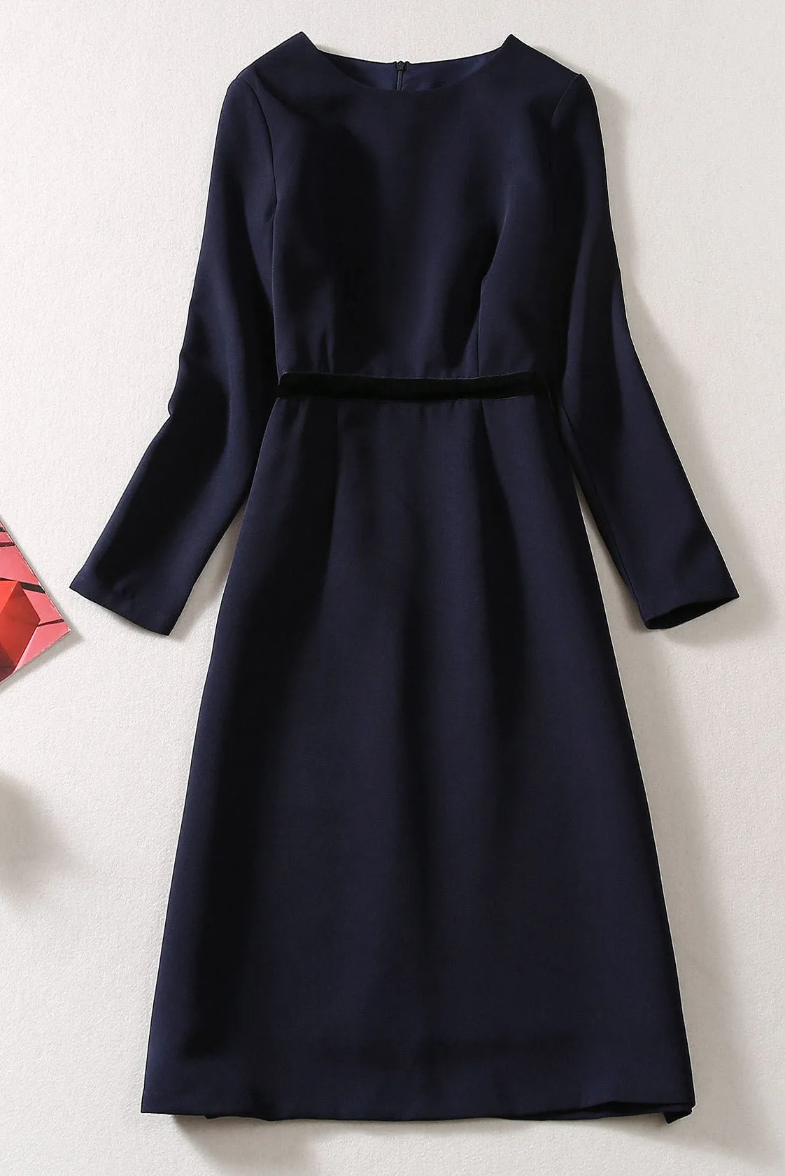 Kate Middleton Inspired Dark Navy Long Sleeve Knee Length Dress