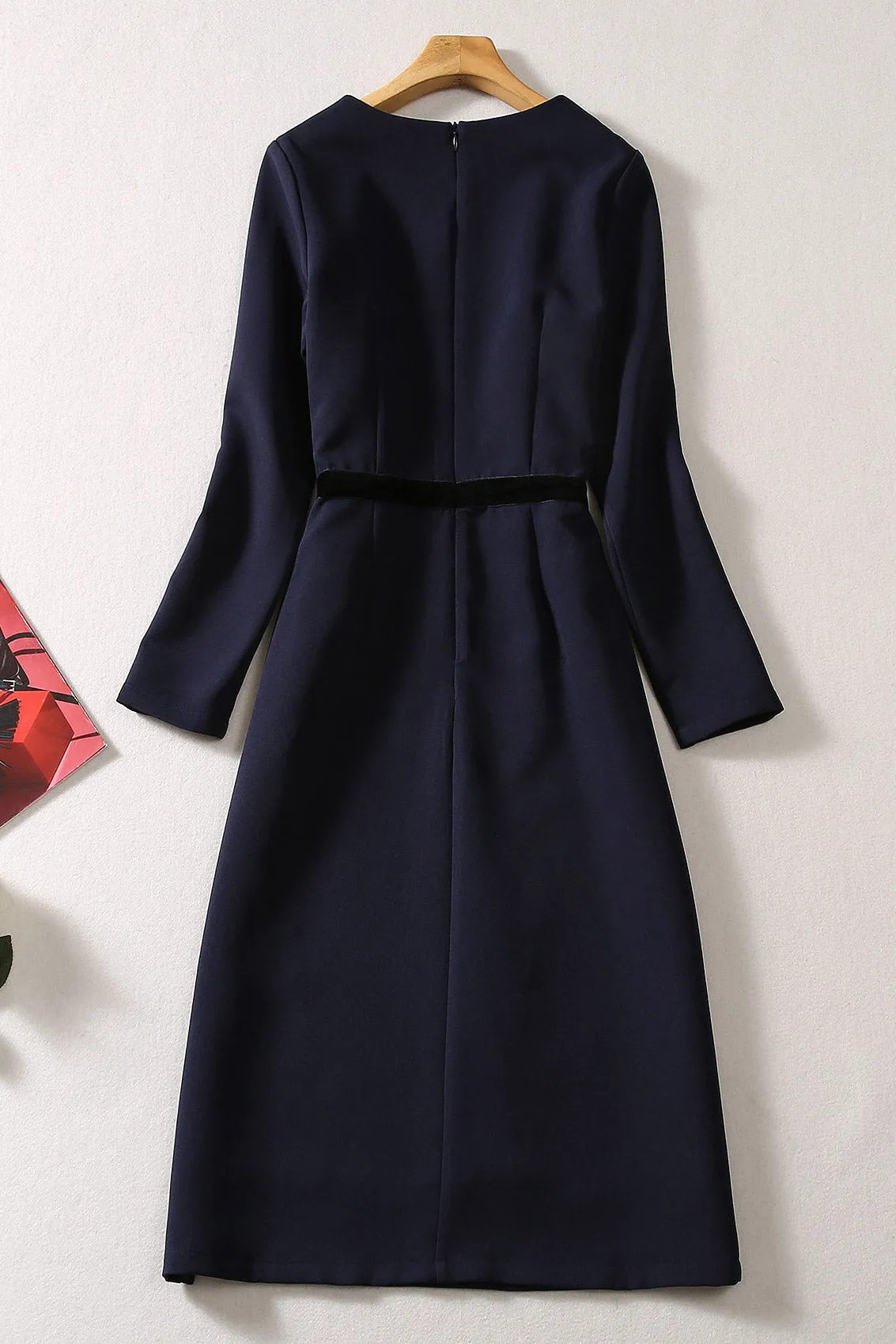 Kate Middleton Inspired Dark Navy Long Sleeve Knee Length Dress