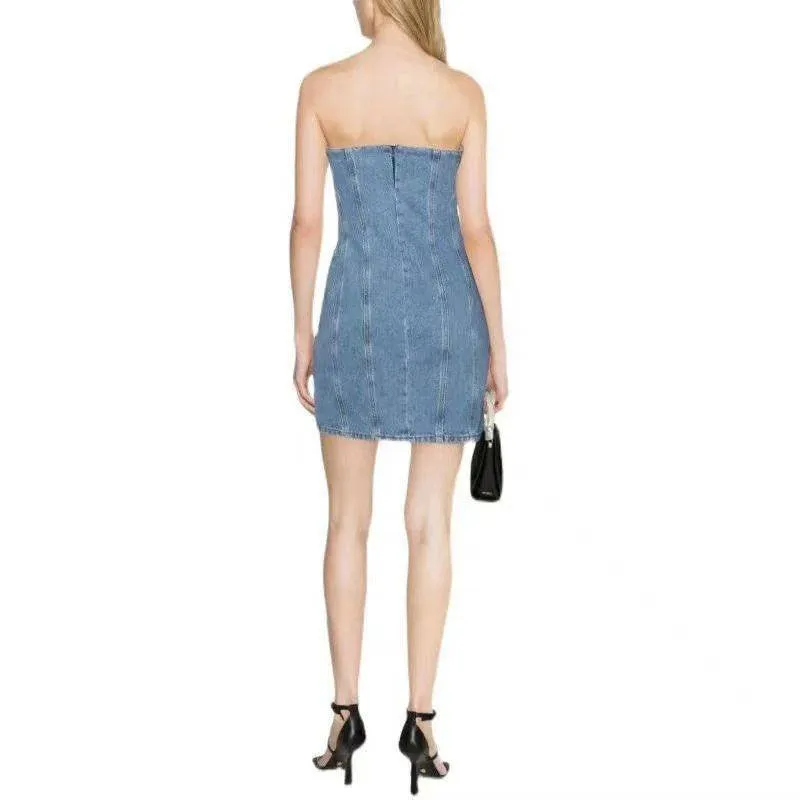 Kaylee Strapless Floral Applique Denim Mini Dress