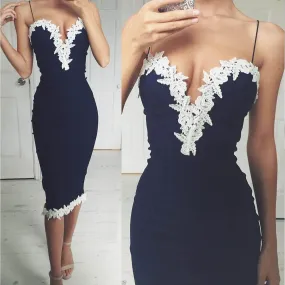 Lace Navy Blue Bodycon Dress