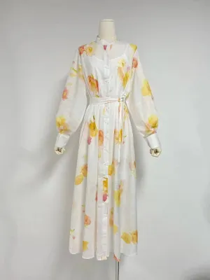 Lanice Dolman Sleeve Button Down Floral Maxi Dress