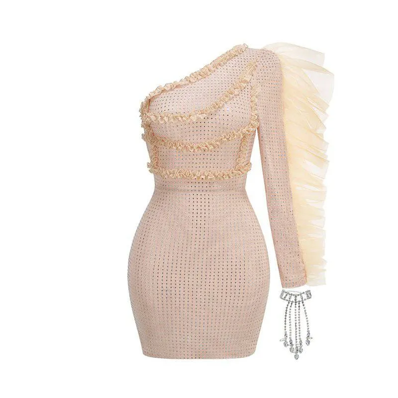 Lara One Shoulder Crystal Embellished Mini Dress