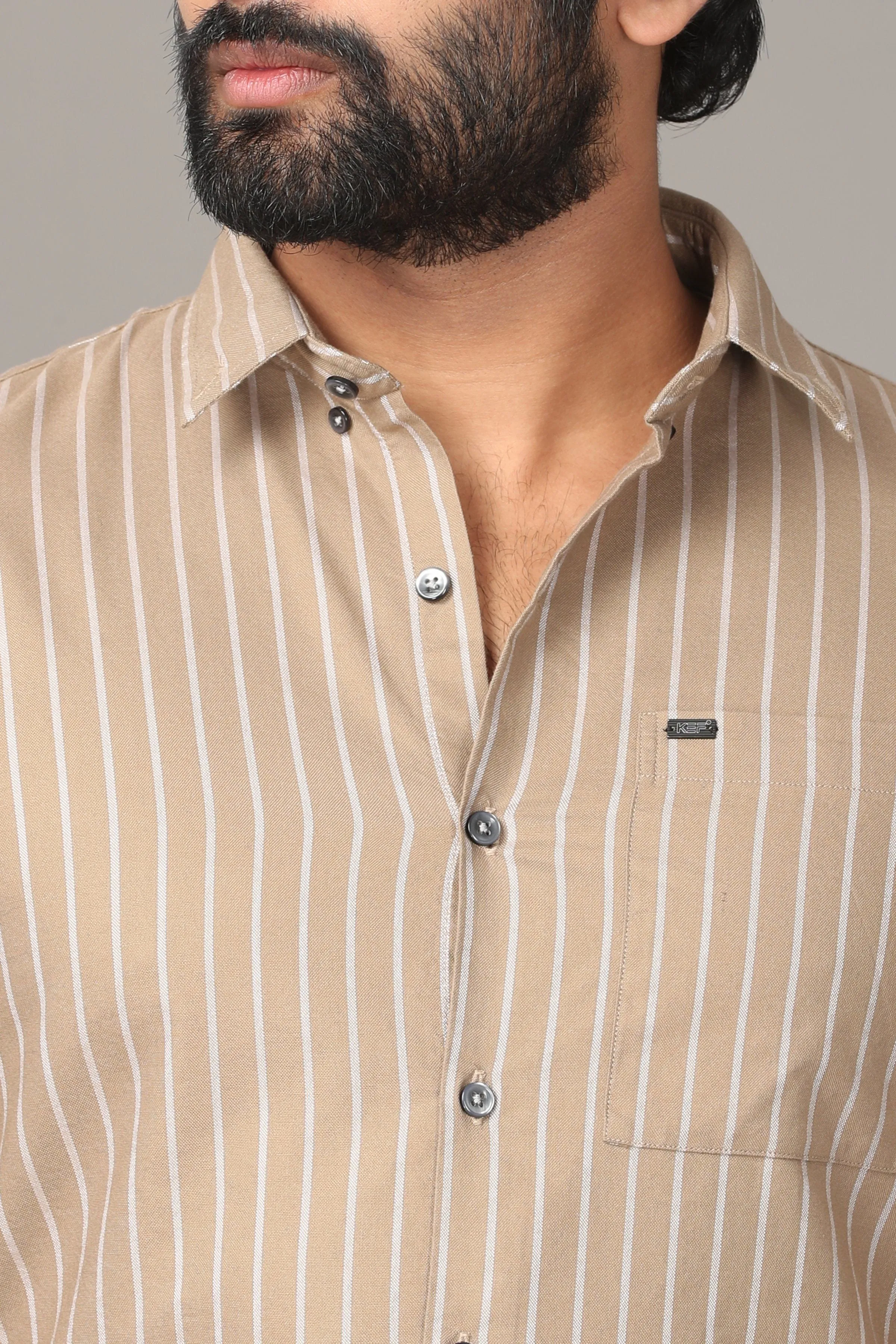 Light Sand Striped Full Sleeve Shirt