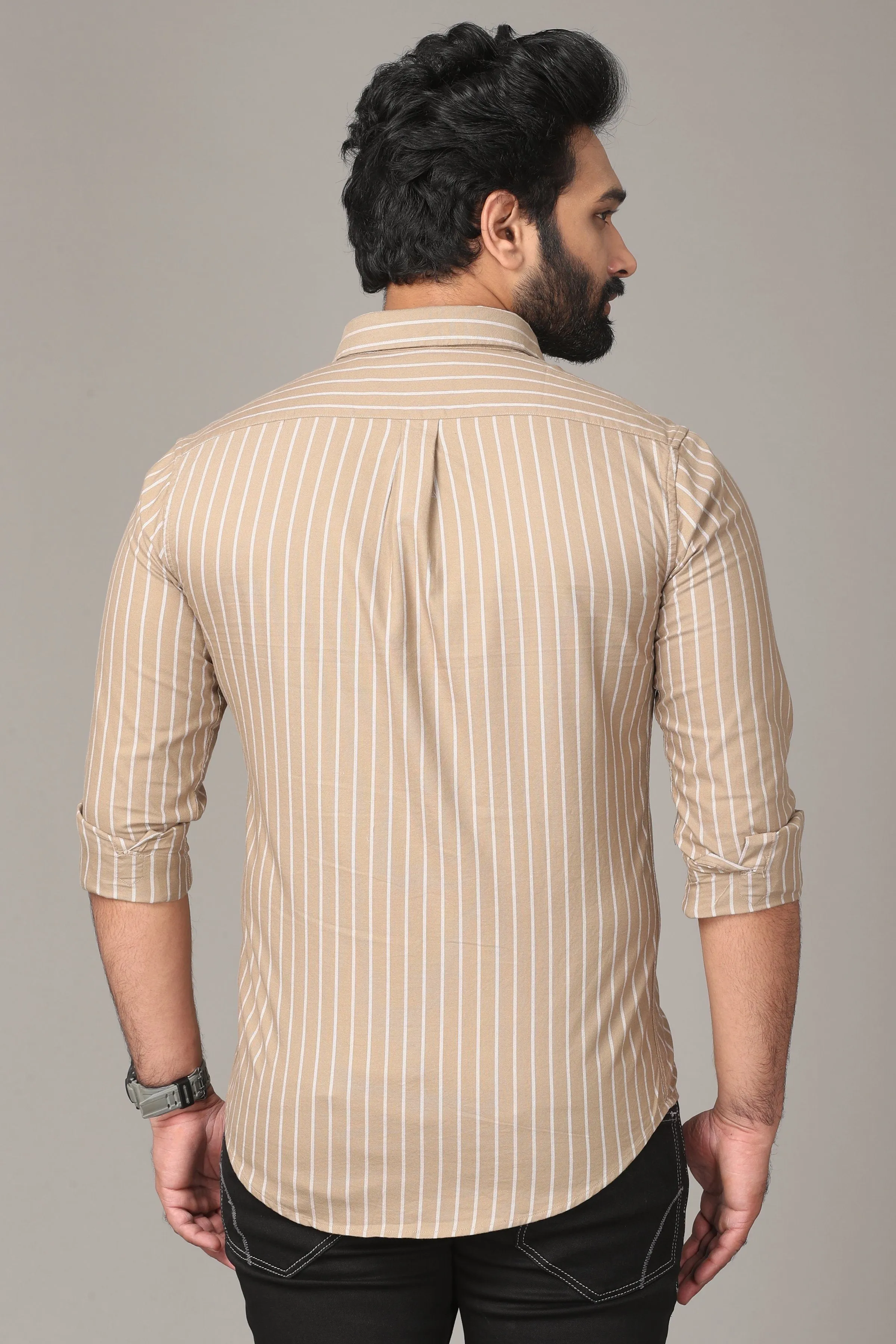 Light Sand Striped Full Sleeve Shirt