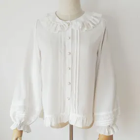 Long Lantern Sleeve Lolita Blouse Chiffon Peter Pan Collar White Shirt