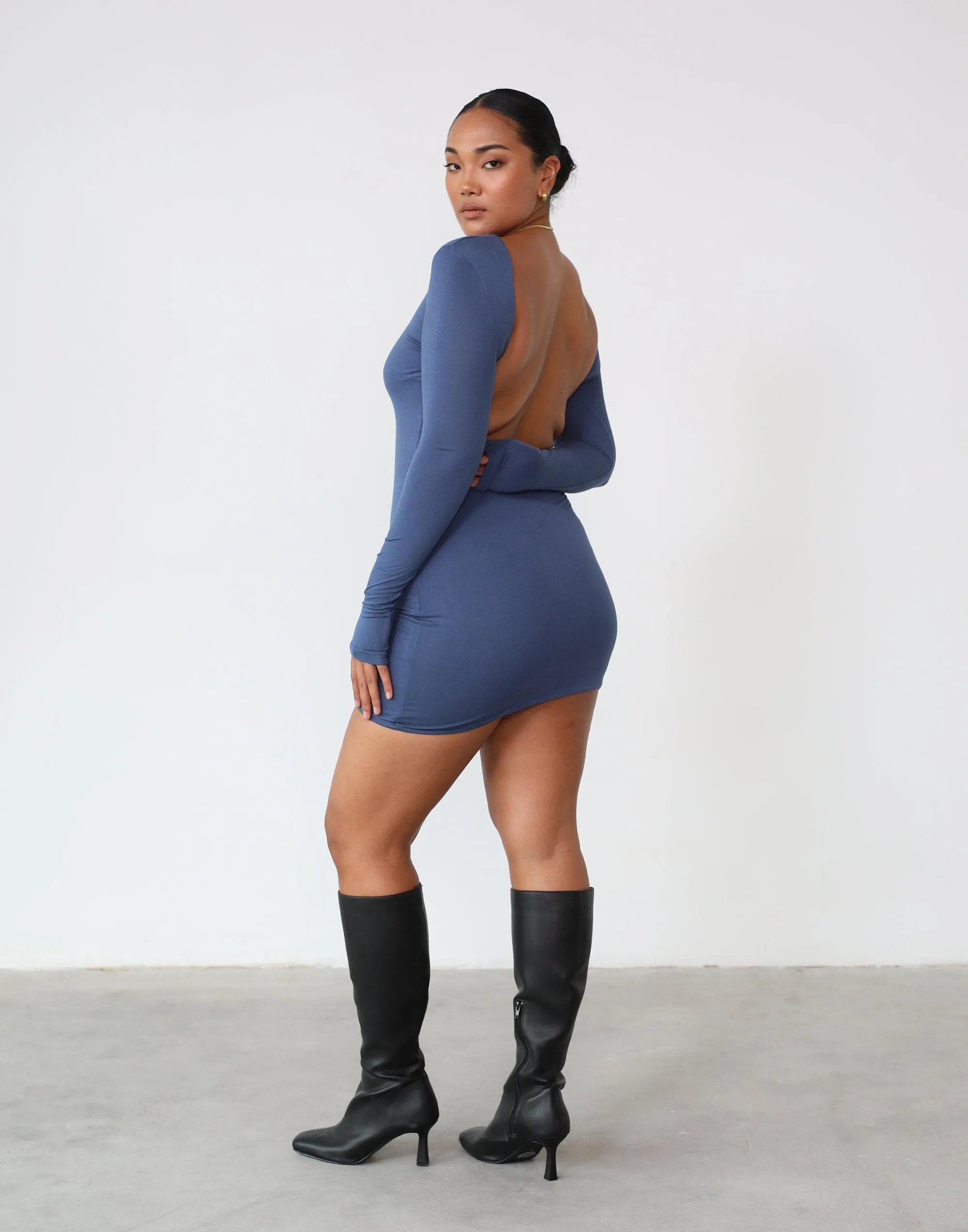 Luna Long Sleeve Mini Dress (Storm Blue)