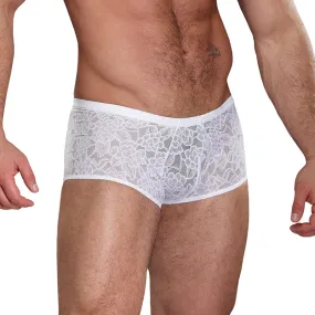 Male Power Stretch Lace Mini Short White Med