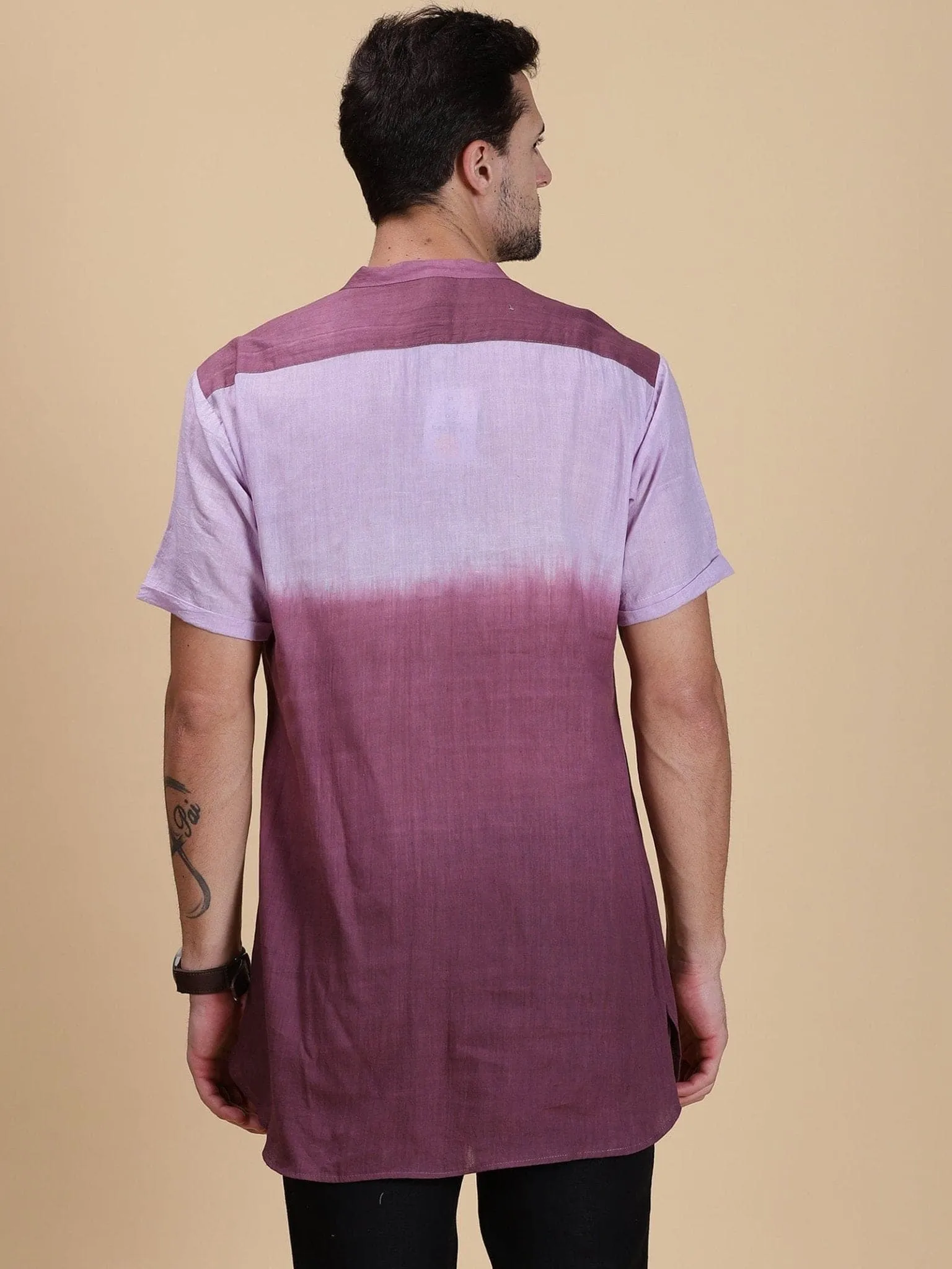 Mauve Tie Dye Men Shirt Kurta